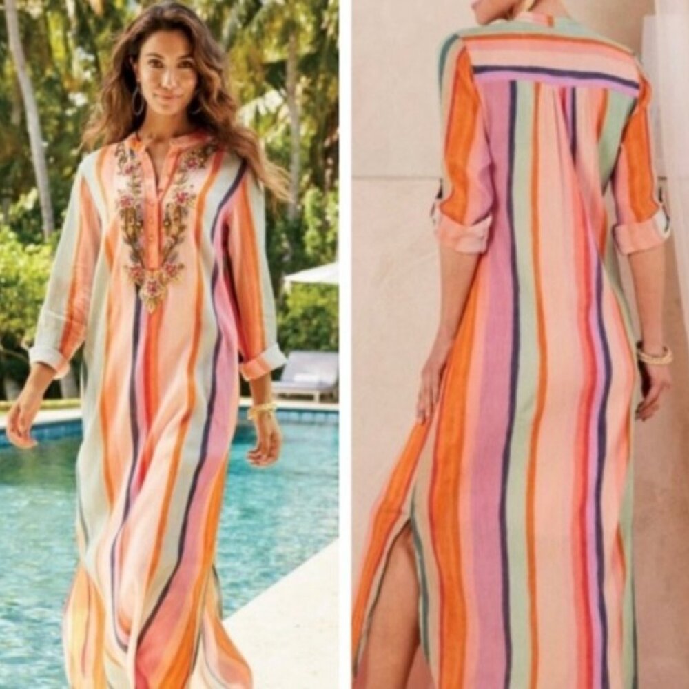 Nwt Soft Surroundings Icon Stripe Aruba Caftan Dr… - image 1